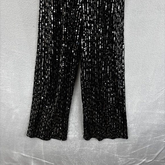 Emerald Sundae Silver Sequin Velvet Wide Leg Jumpsuit Womens XS Black Party - Picture 7 of 14